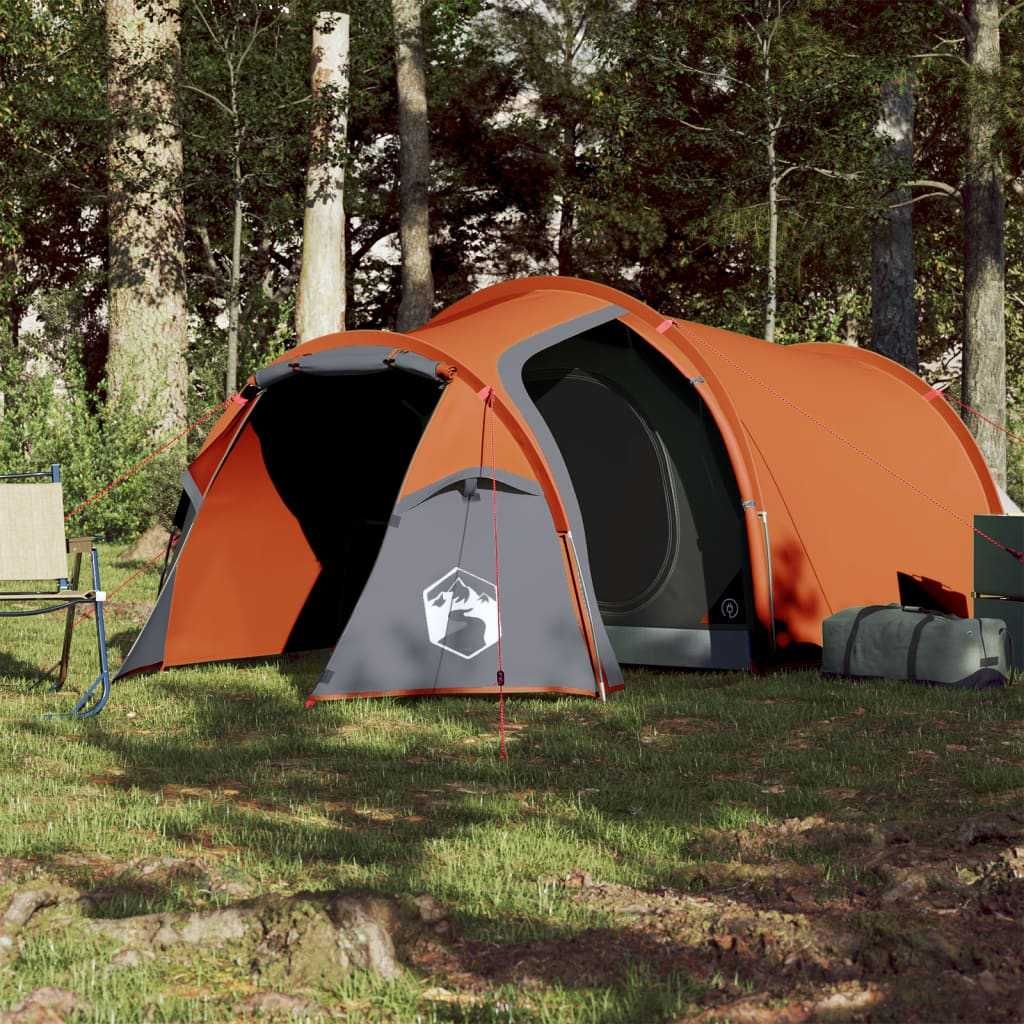 Tenda de Campismo p/ 4 Pessoas – Cinzento/Laranja, Leve e Impermeável!