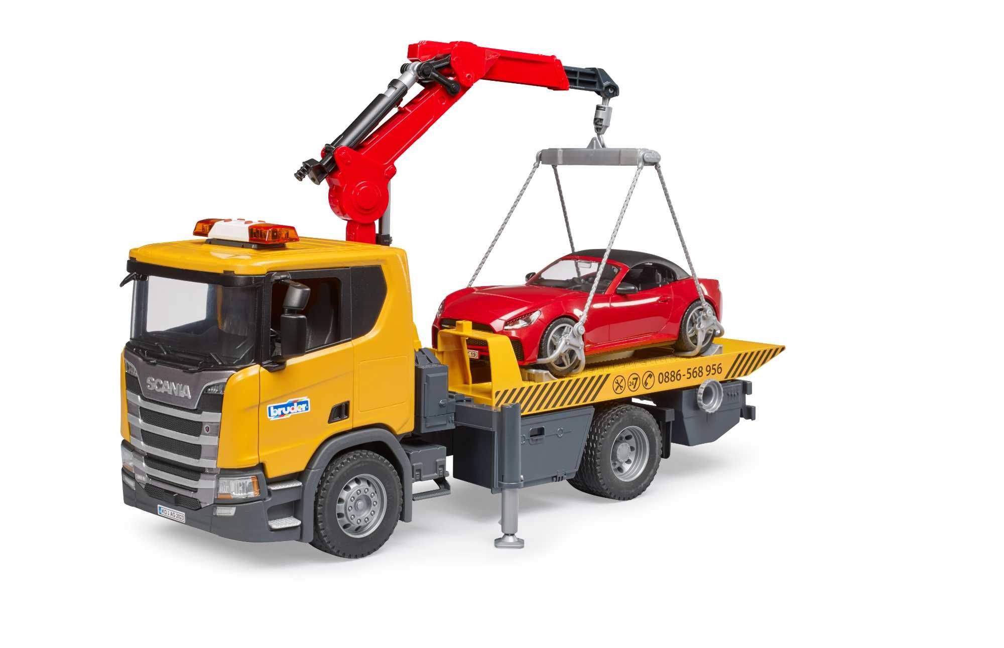 Евакуатор Bruder Scania Super 560R з краном та машинкою Roadster,03552