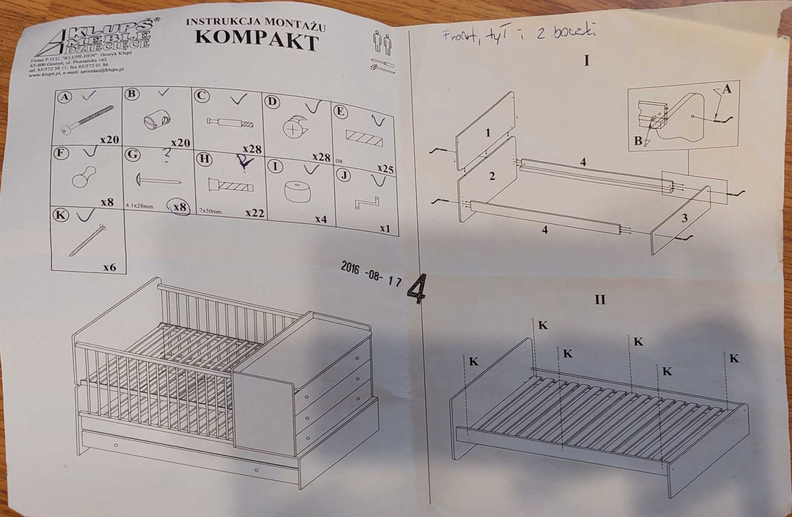 Używane łóżeczko Klupś kompakt, 3w1, ecru-jesion