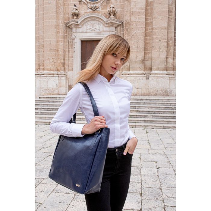 Duża skórzana torba damska na ramię Paolo Peruzzi Z-09-NAVY