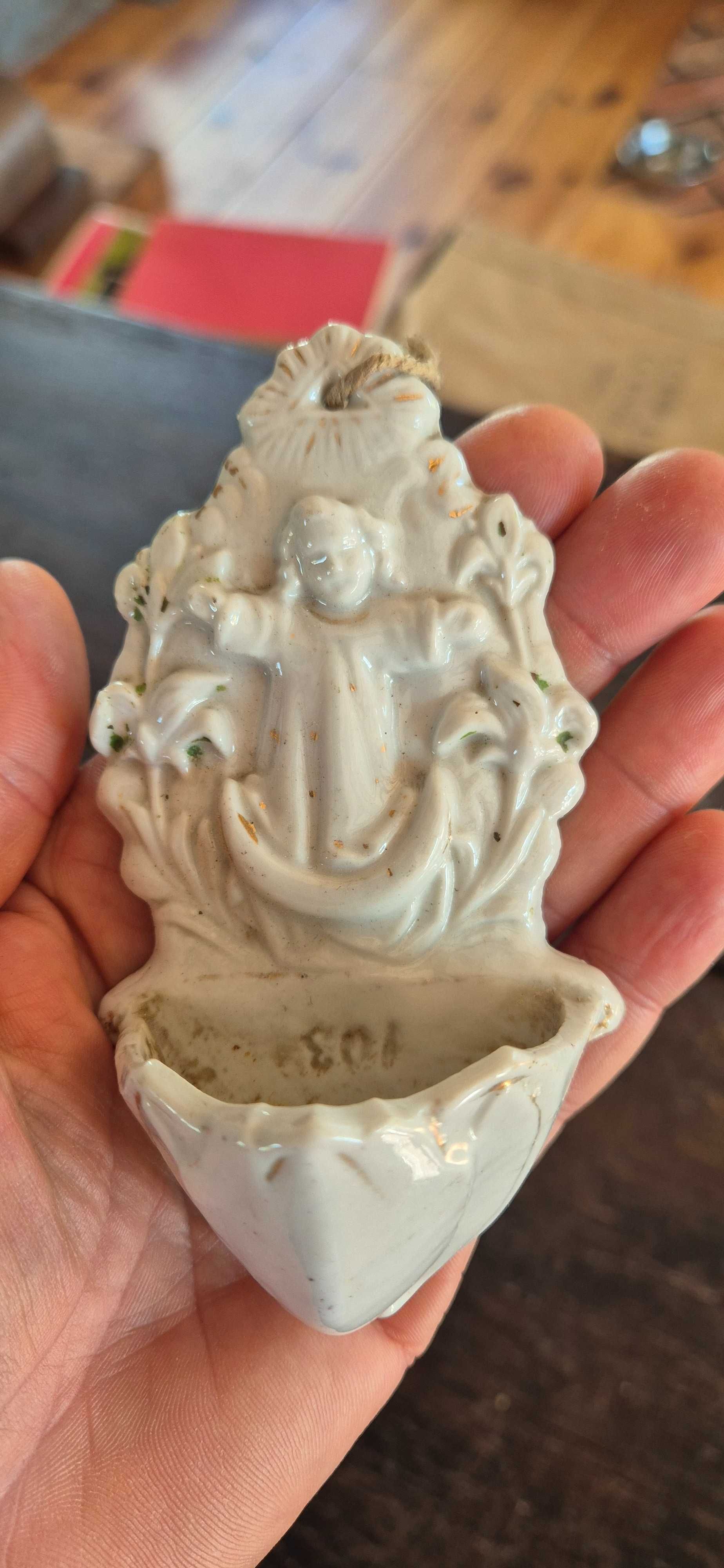 Stara antyczna porcelanowa kropielnica antyk zabytek
