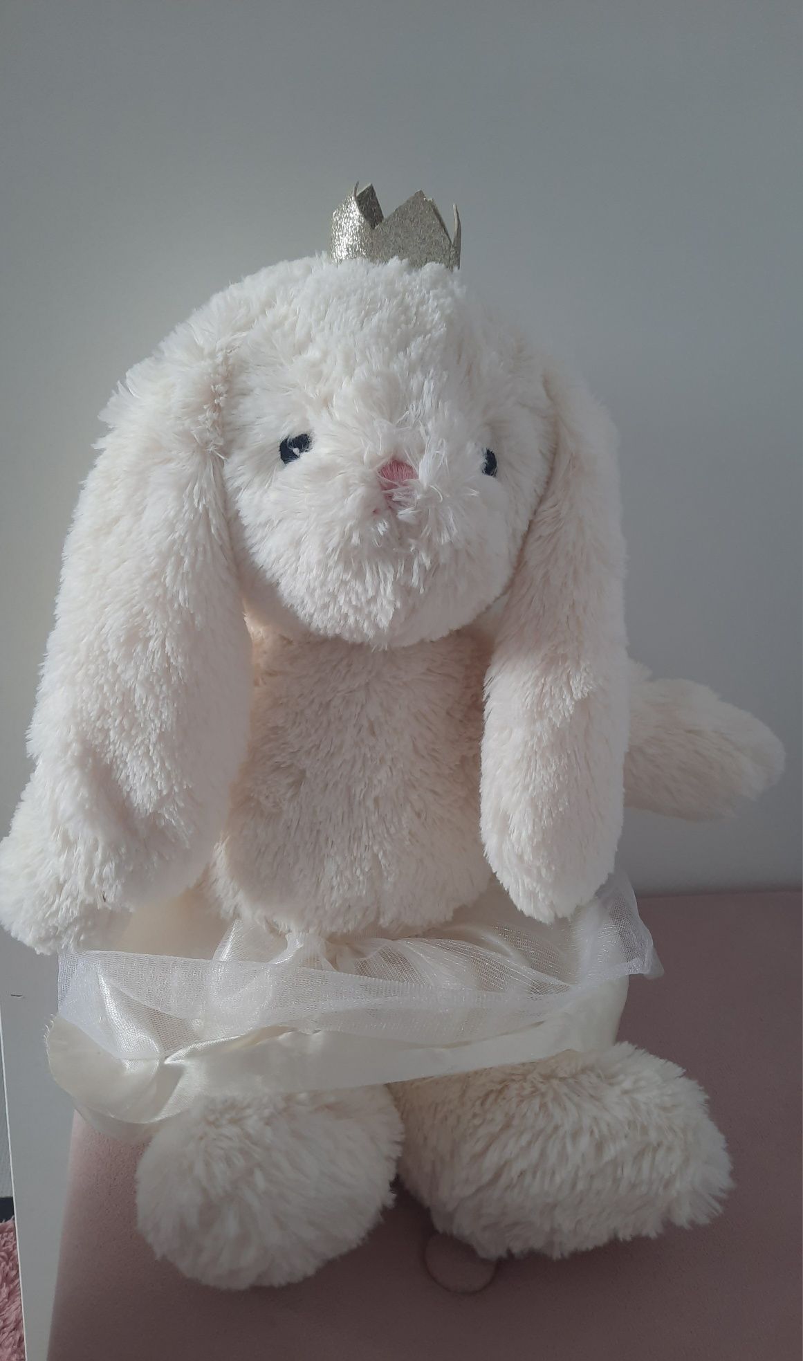Pluszowy królik z koroną biały/kremowy
