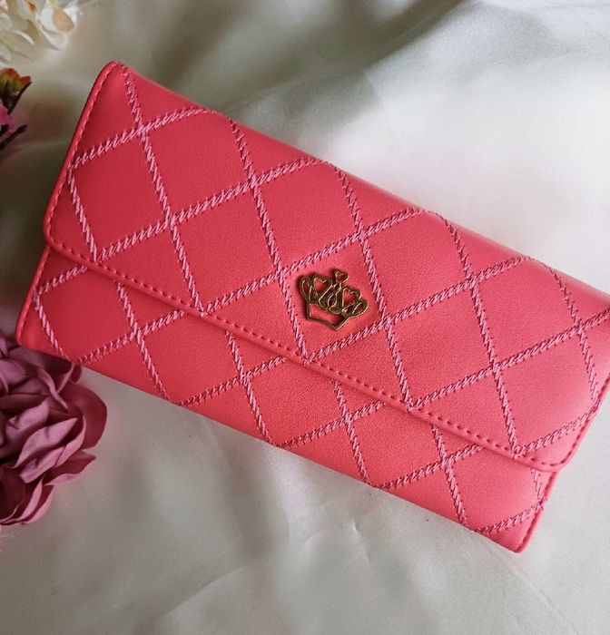 Damski portfel ze skóry naturalnej- Różowy