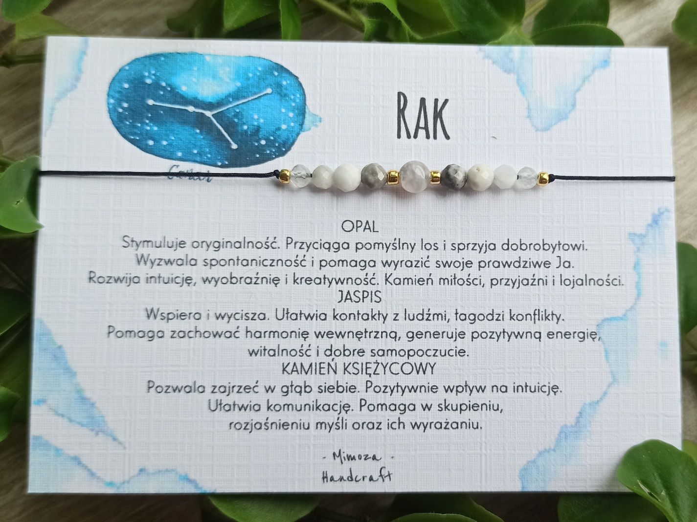 Rak bransoletka na szczęście, kamienie amulet