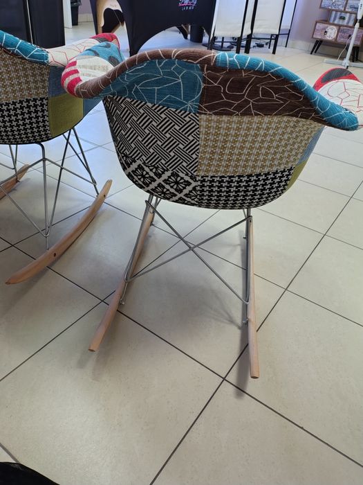 krzesła patchwork bujane na płozach drewnianych wygodne duże