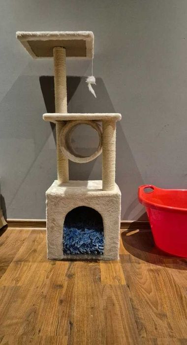 Wysoki drapak legowisko słupek do drapania, wieża do kota beżowy