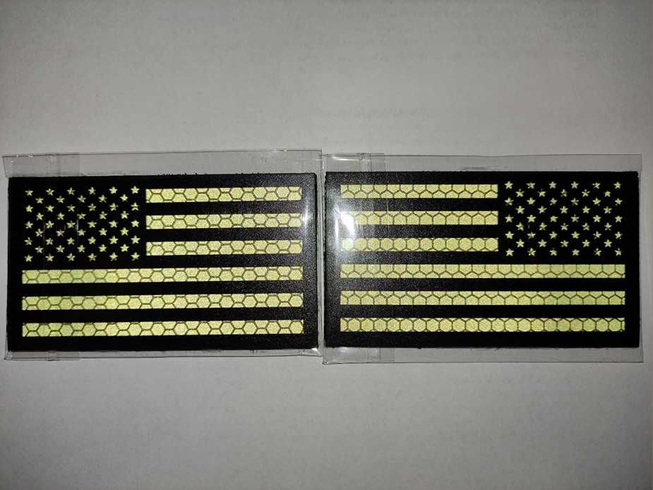 2 Naszywki Combat ID morale patch flaga USA zielona odblaskowe 9x5cm