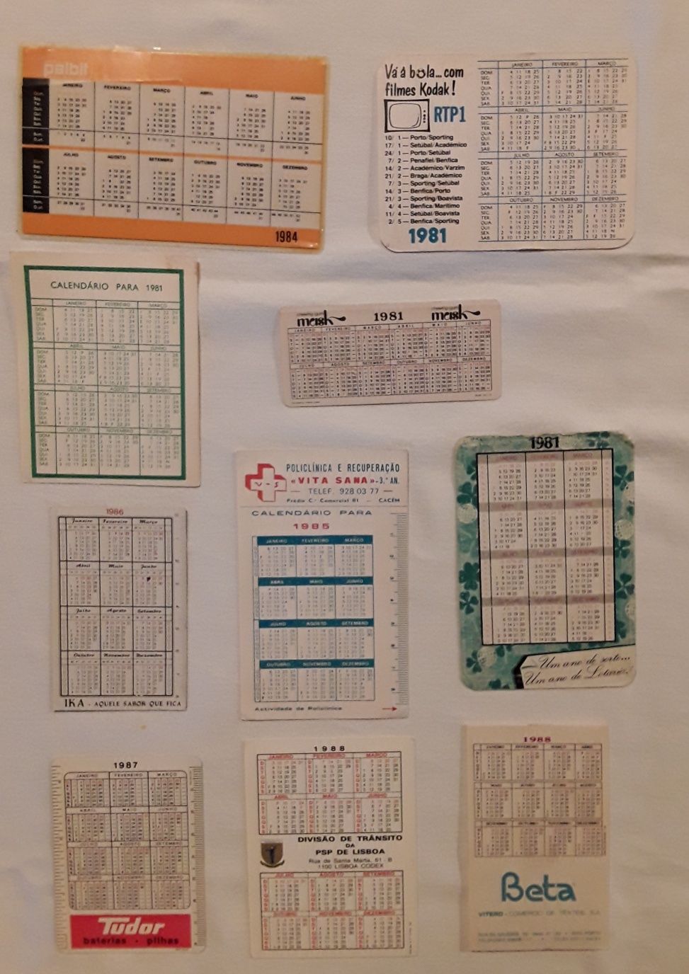 Calendários de bolso anos 80