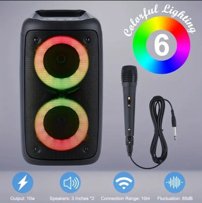 Przenośny głośnik Bluetooth party karaoke Boombox mikrofon przewodowy