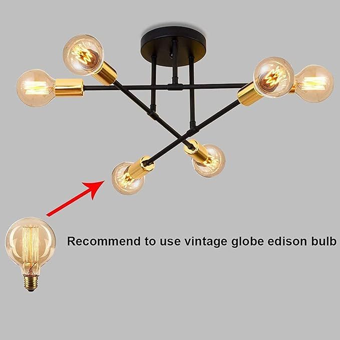 Żyrandol Retro Wenppran Metalowy Sputnik 6 lamp Czarny E27
