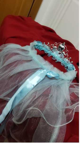 Grinalda/coroa com véu azul céu, rainha/princesa, disfarces Carnaval
