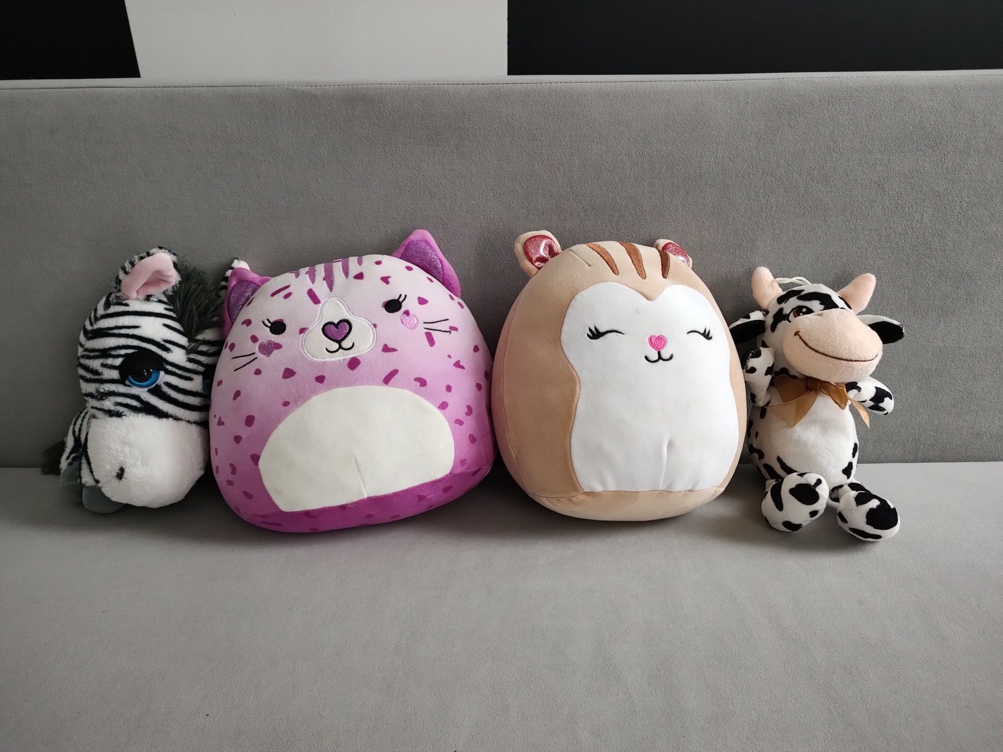 Maskotki pluszaki, krówka, kot, zebra