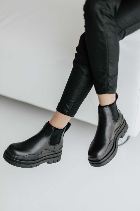 Черевики|челсі зимові жіночі шкіряні чорні | (25.0-25.5см)