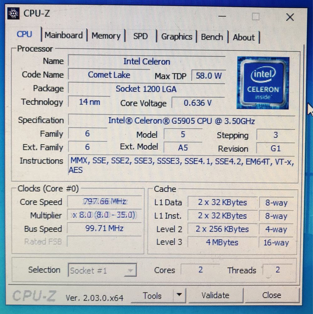 Процессор Intel Celeron G5905 3.5 GHz