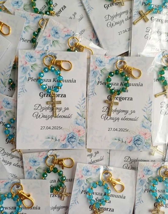 Różaniec brelok Podziękowanie dla gości na Chrzest Komunia Święta