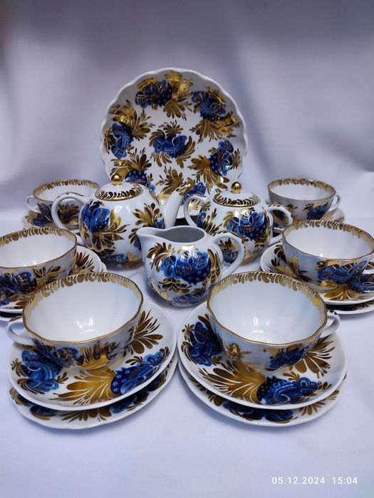 Чайный сервиз "Золотой сад" ЛФЗ. СССР ретро, винтаж.