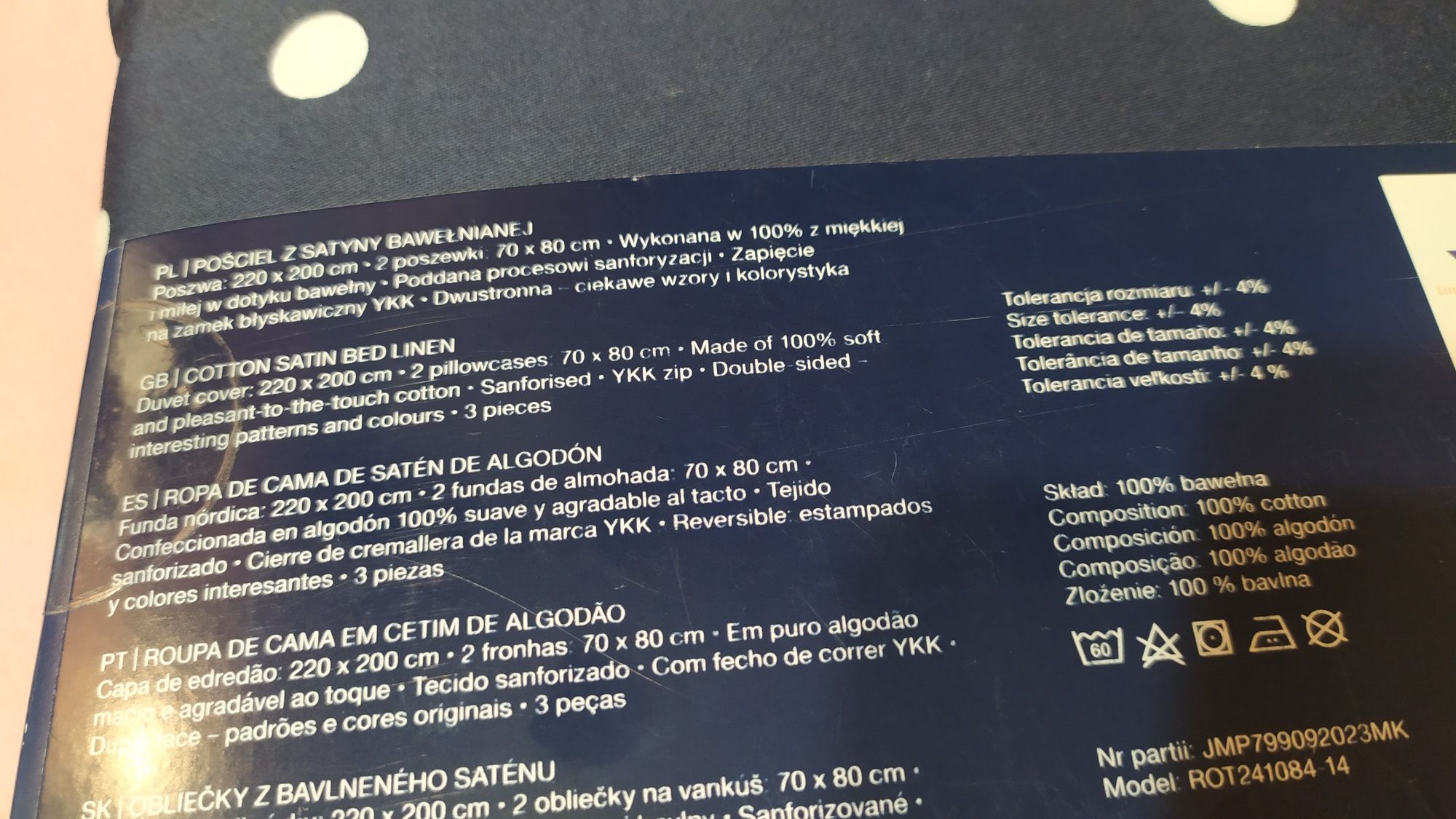 Pościel 220x200 satyna bawełniana granatowa dwustronna - Smukee