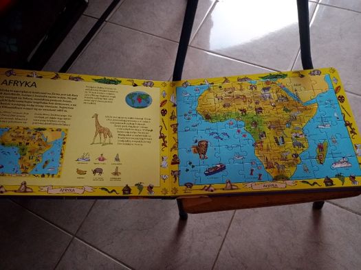 książka puzzle kraje opisy jakie zwierzęta żyją na danym kontynencie