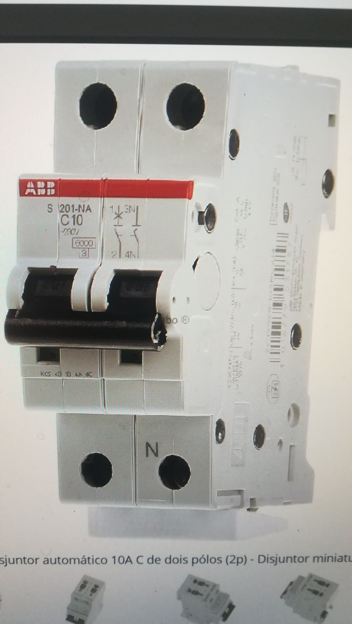 Disjuntor ABB automático    2 pólos C10A S201-C10NA, varias unidades