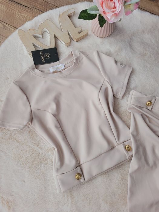 Komplet prążek beż Mtissu xs-s leginsy i  bluzka