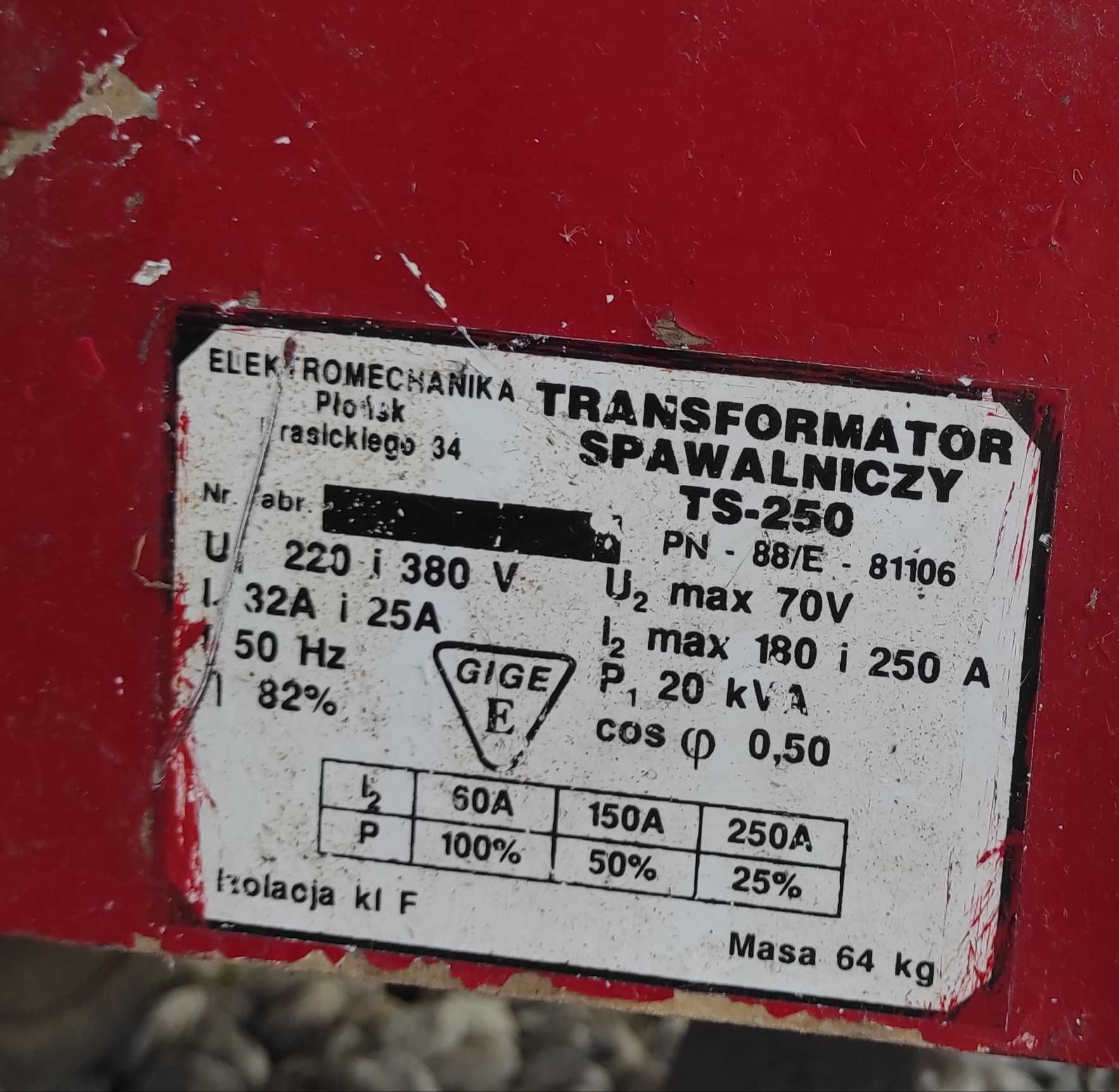 Spawarka tanformatorowa 250A produkcja Płońsk
