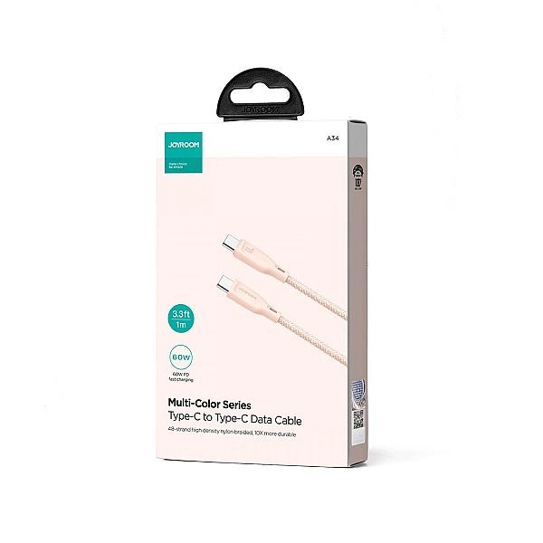 Kabel Joyroom Sa34-cc3 Usb-c - Usb-c Pd 60w 480Mb/s 1m - różowy
