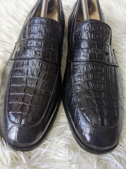 Лофери Pab Der шкіряні туфлі чоловічі зі шкіри крокодила чорні люкс