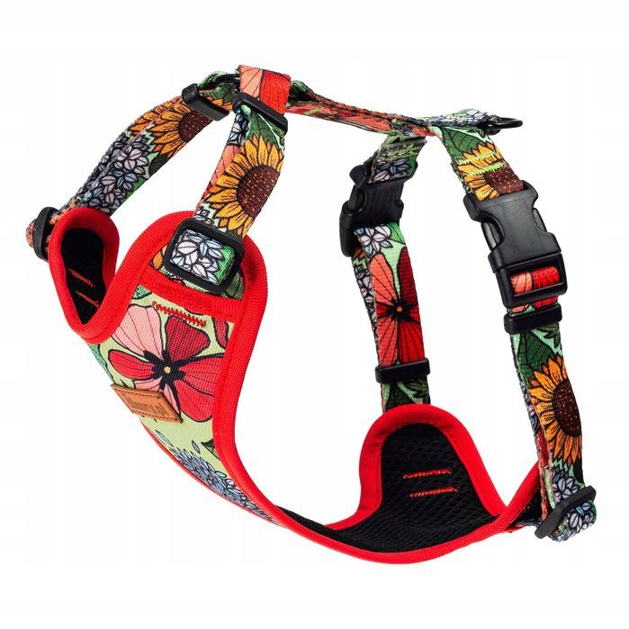 bezuciskowe szelki na spacery dla małej kotki regulowane w kwiatki