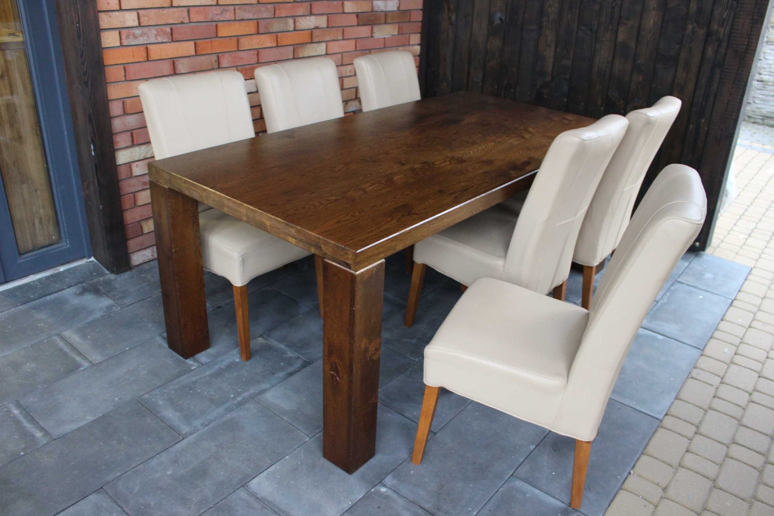 Stół dębowy + 6 skórzanych krzeseł / meble holenderskie