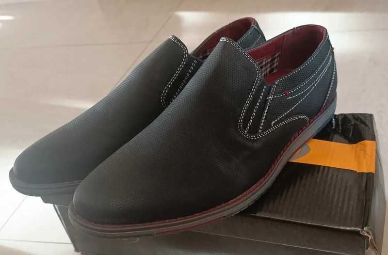 Męskie czarne wsuwane buty półbuty