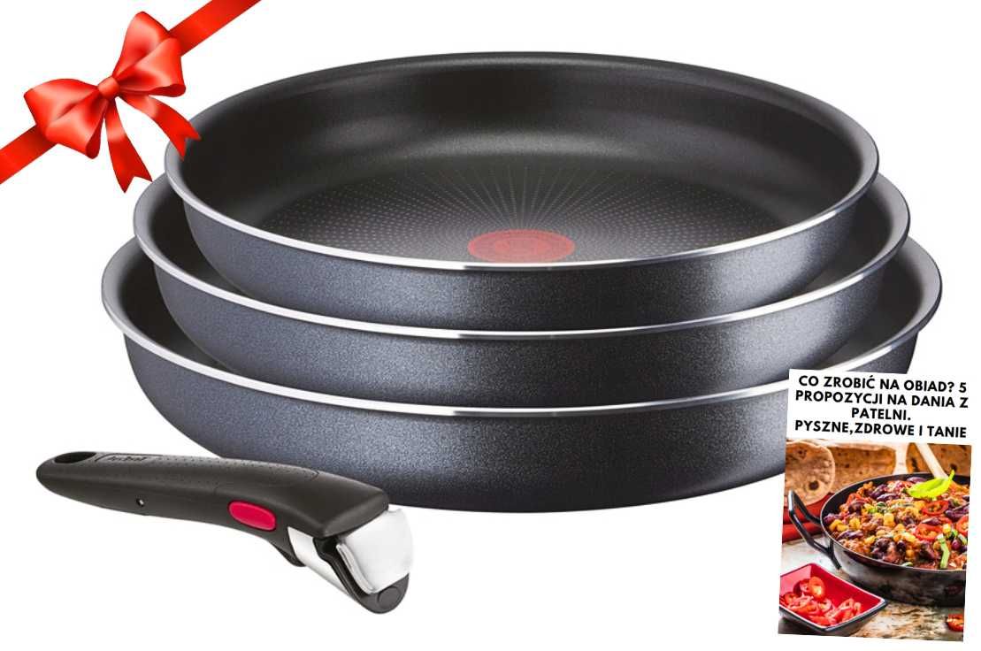 ZESTAW PATELNI Tefal 3 szt. Nieprzywierające Zdejmowana Rączka MEGA!