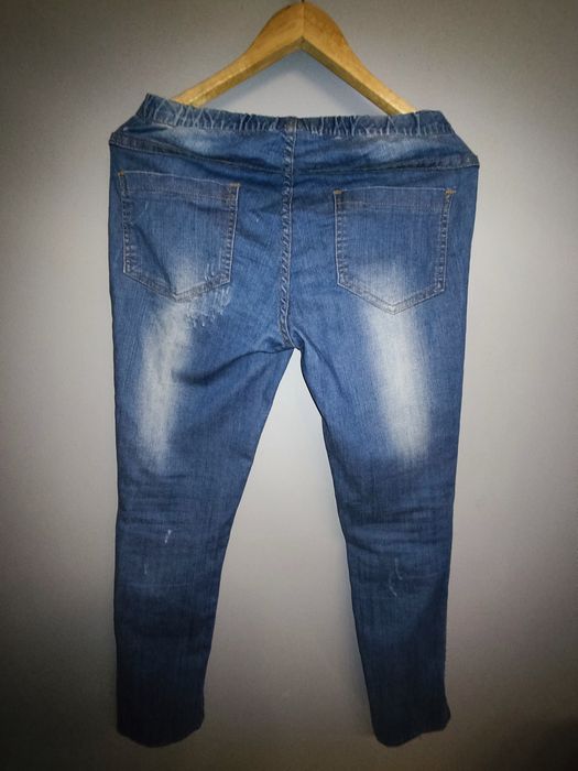 Pieces legginsy jeansowe dziury przetarcia modne 38