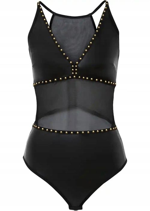 Venus erotyczne body SEXI eko skóra czarne z nitami r.40/42