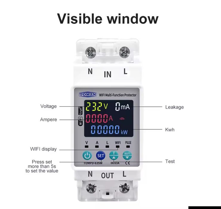 Смарт Реле напряжения Tuya WIFI УЗО Таймер Счётчик Электроэнергии