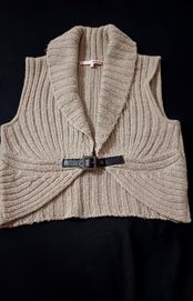 Kremowa kamizelka sweterkowa z paskiem L