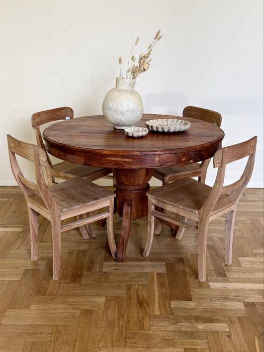 Stół okrągły 120 cm drewno tekowe egzotyczne taras jak ludwikowski