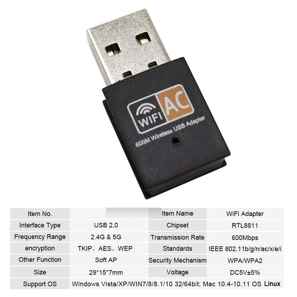 Karta WiFi dual band 5Ghz & 2.4Ghz 600Mbps USB