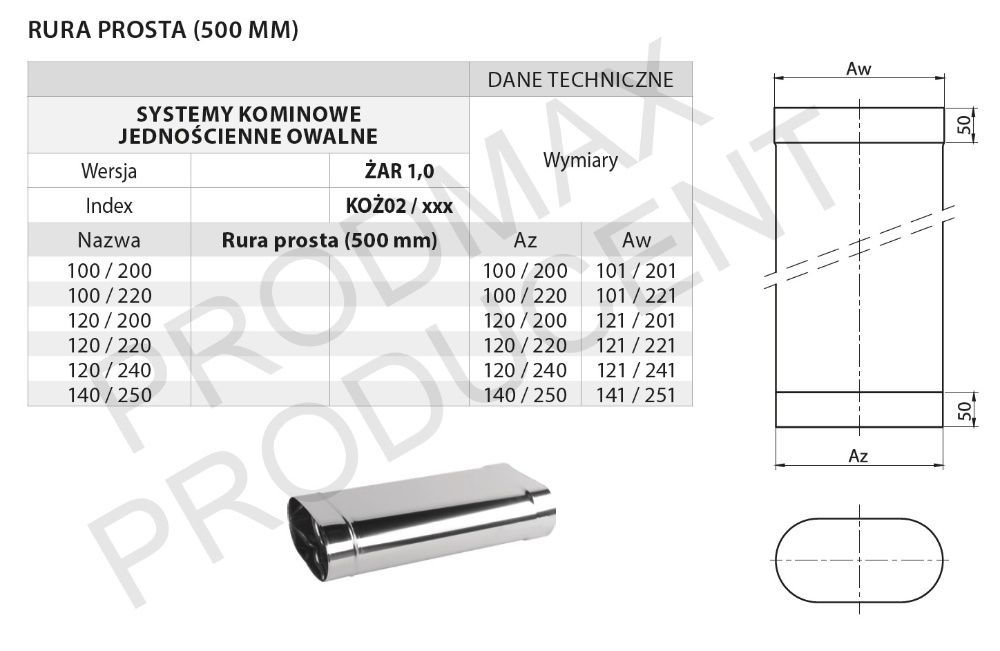 RURA OWALNA Wkład Kominowy 0,5 MB FI 100/220 Żaroodporna PRODUCENT