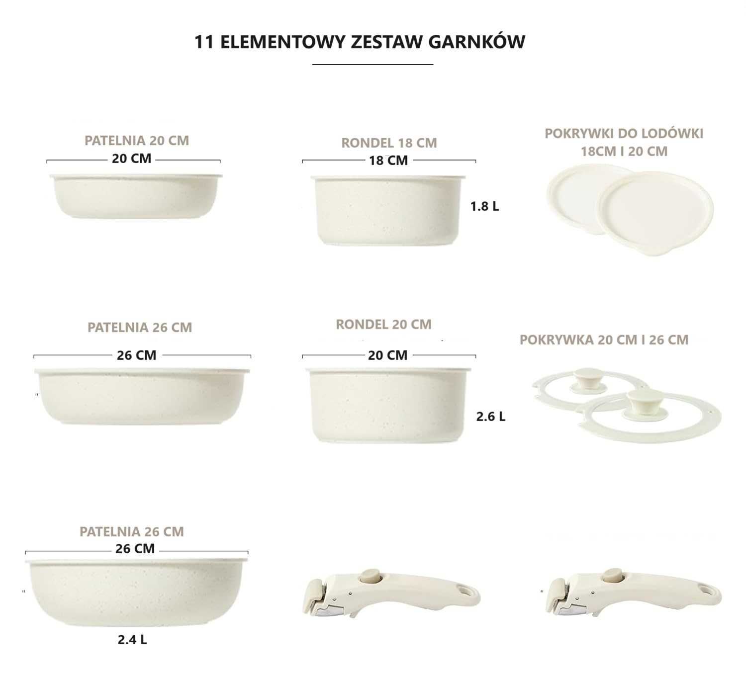 ZESTAW garnków na indukcję ZESTAW granitowych garnków z powłoką BIAŁE