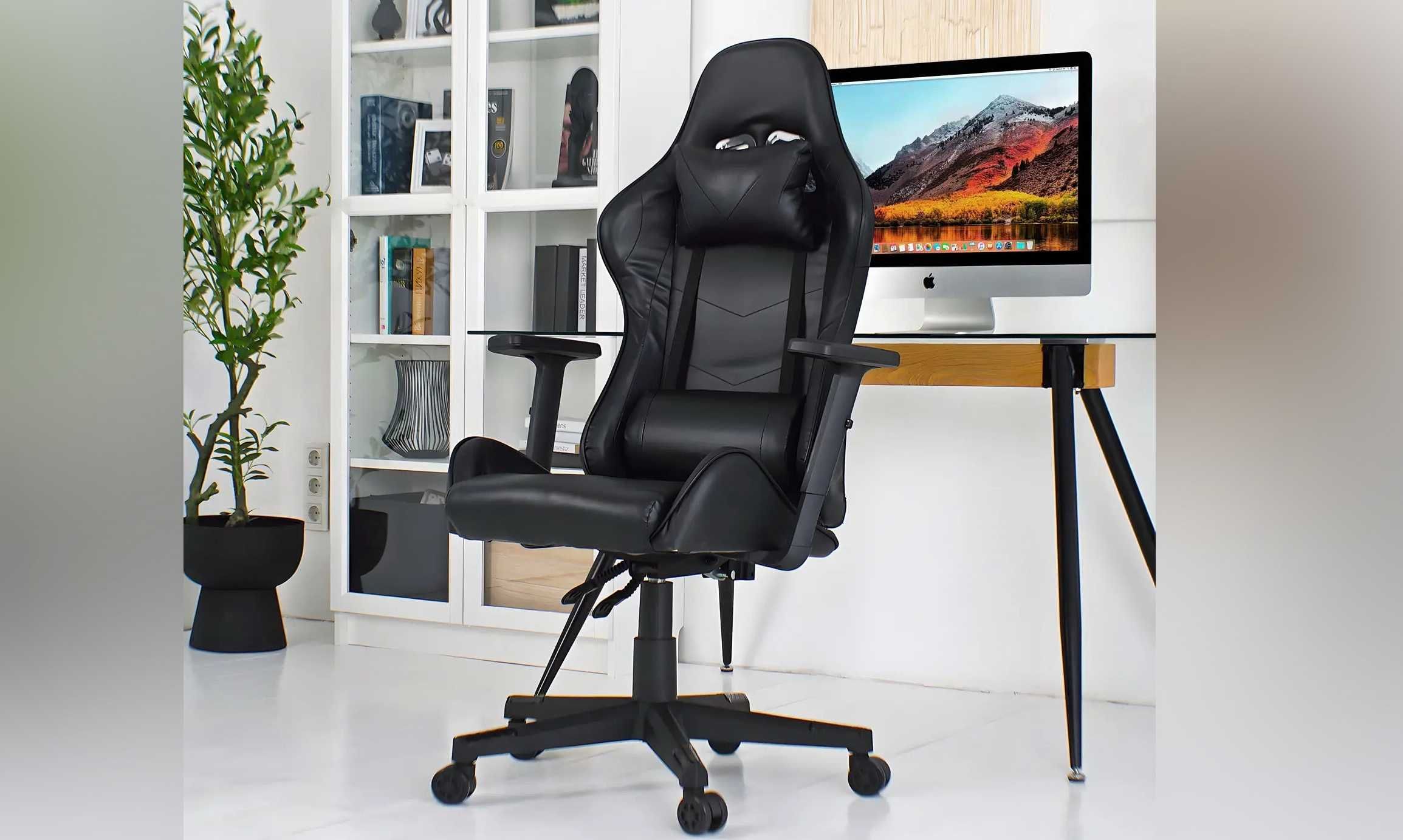 Кресло черное геймерское компьютерное Solid игровое на колесах