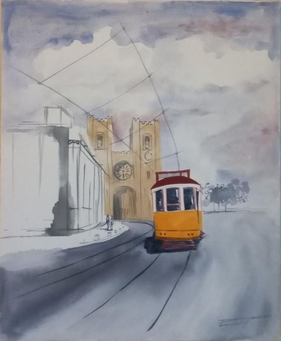 Quadro de elétricos de Lisboa pintados a mão