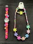 Relógio (Rosa ou Roxo) + Colar + Pulseira Flores NOVO