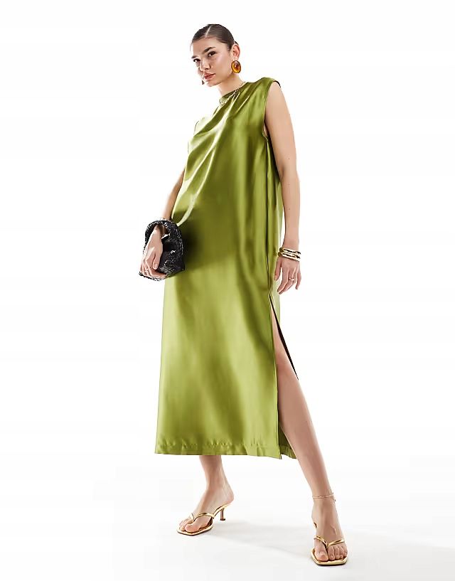 Asos Design 40 L Zielona Sukienka Koszulowa Midi Oversize D1264