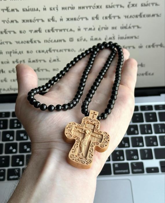 Брояница деревянный крест на бусах мужской четки с крестом на шею