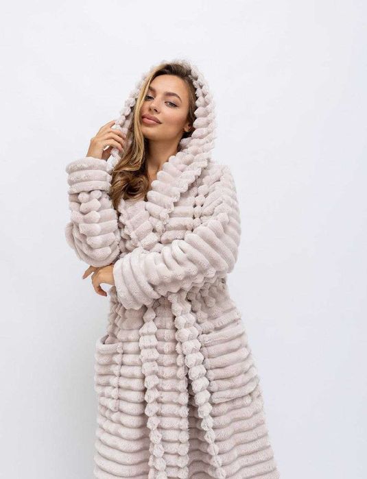 Женский махровый халат шарпея / Халат с капюшоном на запах XL-6XL