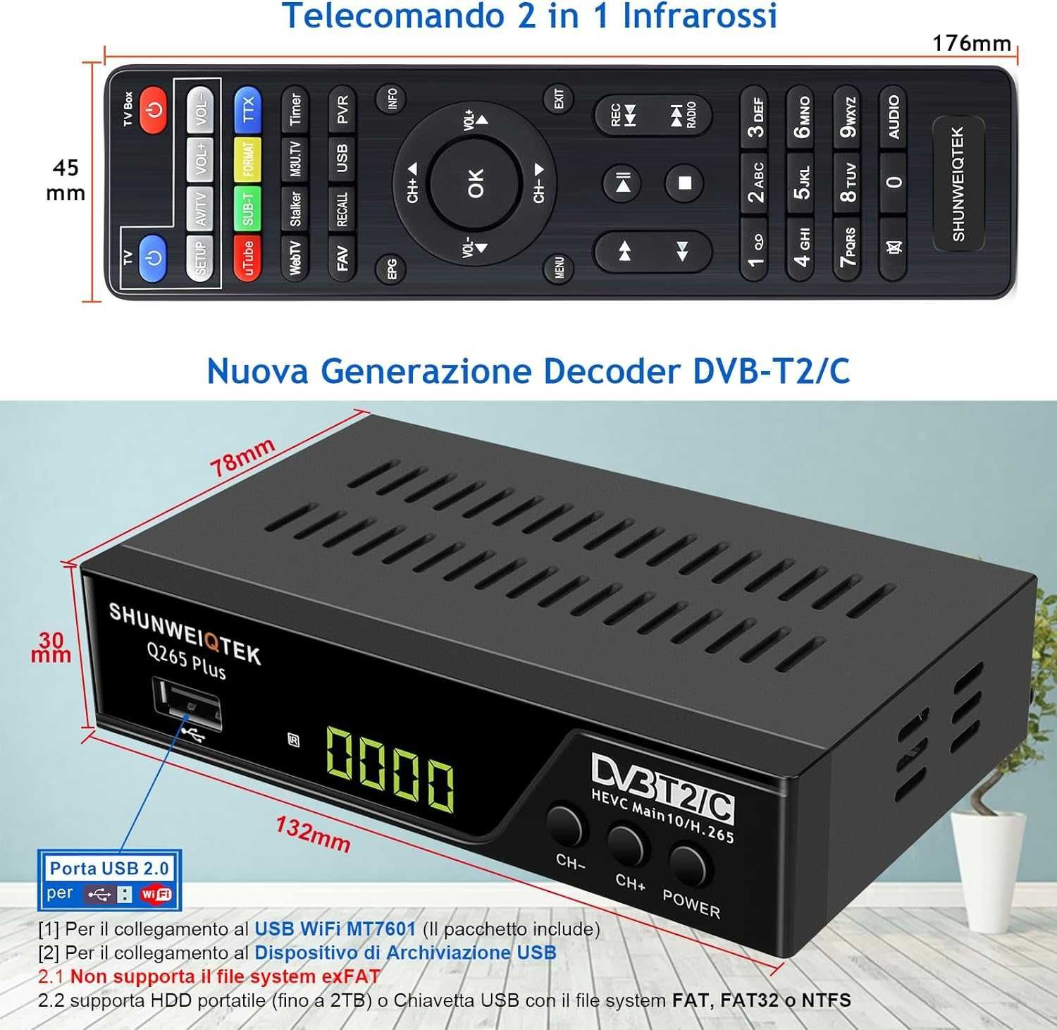 Dekoder DVBT2 / C, Wi-Fi, usb player, nagrywanie, 1080 P