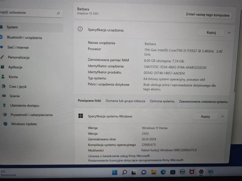 Nowy laptop Dell inspiron 15 i5 3511 Nigdy nie używany!