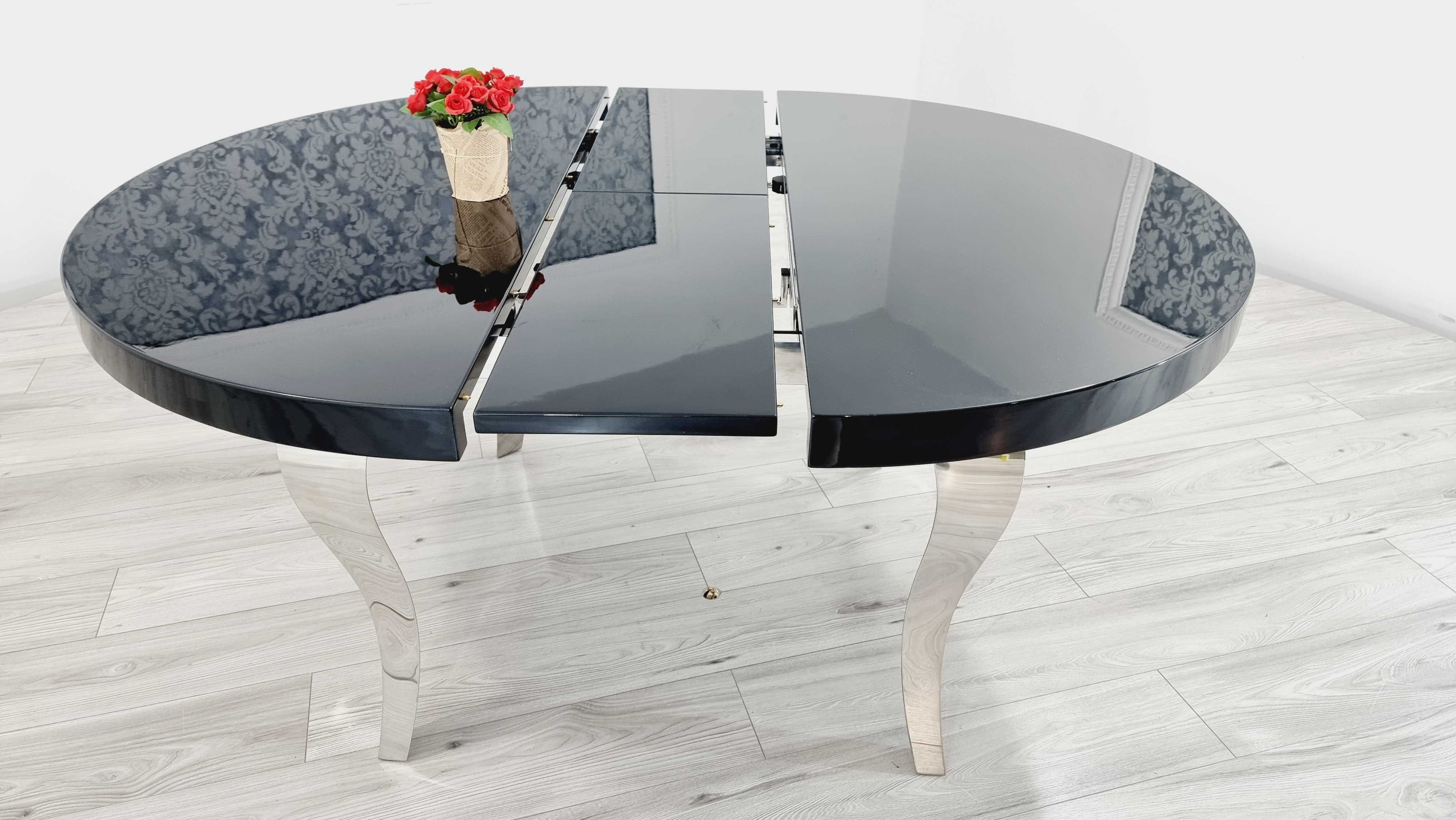 Stół Glamour rozkładany okrągły 130cm/160cm Ludwik SILVER/BLACK