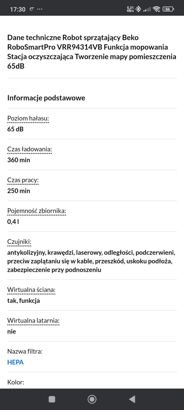 Robot sprzątający Beko z funkcją mopowania