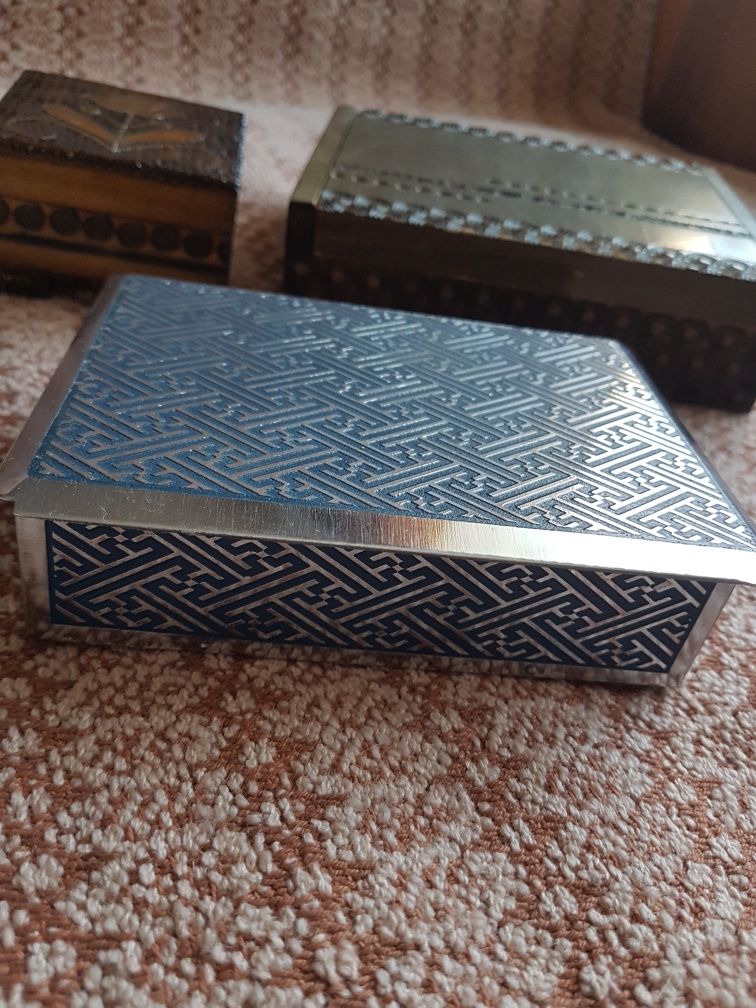 Szkatulka szkatulki prl handmade drewno metal pojemnik lata 70 80 90